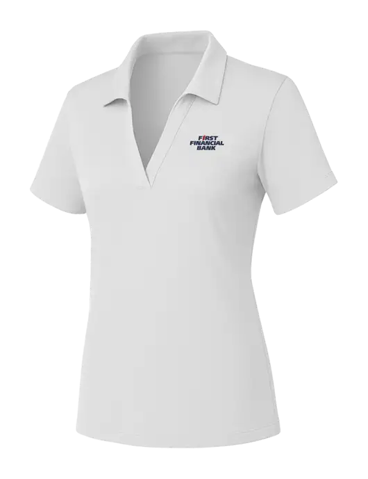 Womens White PosiCharge RacerMesh Polo w/First Financial Bank Logo