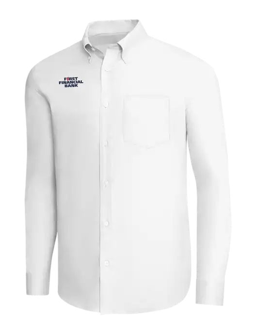Brooks Brothers White Wrinkle-Free Stretch Pinpoint Shirt w/First Financial Bank Logo