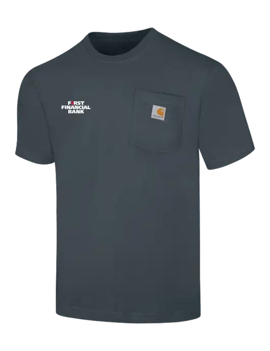 Carhartt Workwear Dark Slate Blue Pocket Short Sleeve T-Shirt w/First Financial Bank Logo