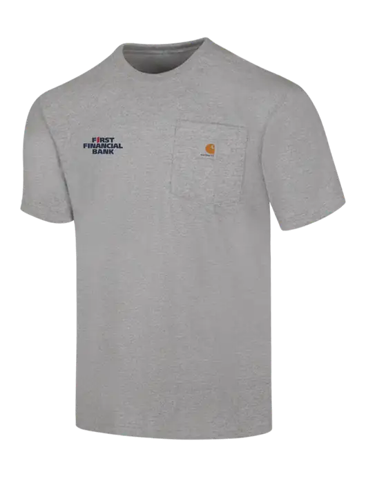 Carhartt Workwear Light Grey Heather Pocket Short Sleeve T-Shirt w/First Financial Bank Logo