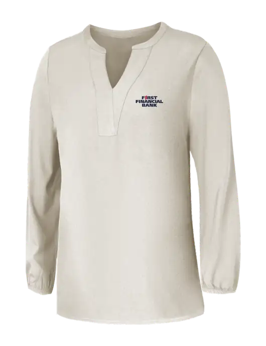 Mercer+Mettle Womens Ivory Stretch Crepe 3/4 Sleeve Blouse w/First Financial Bank Logo