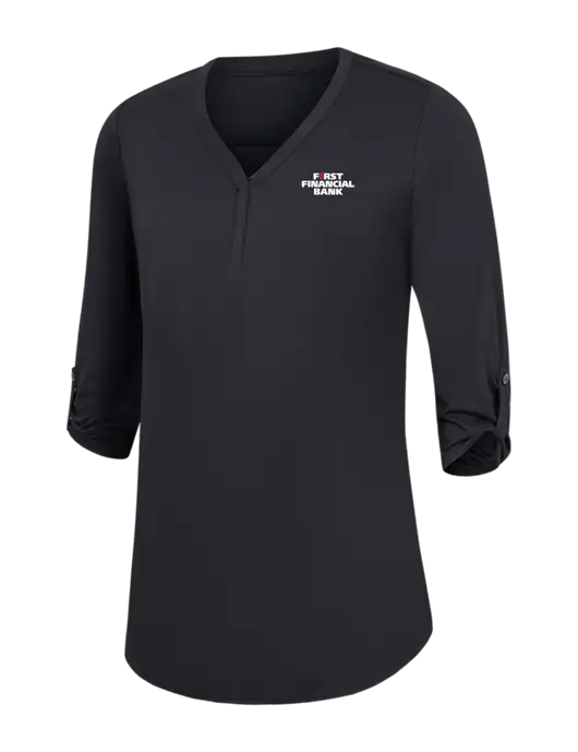 Womens Black City Stretch 3/4-Sleeve Tunic w/First Financial Bank Logo