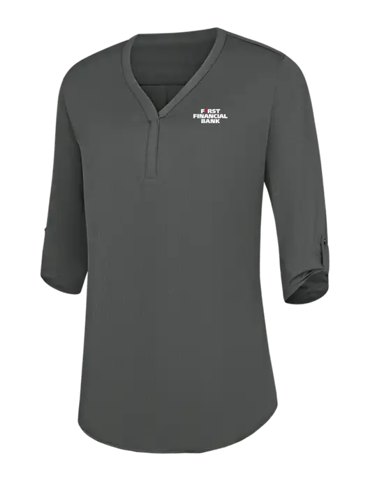 Womens Dark Grey City Stretch 3/4-Sleeve Tunic w/First Financial Bank Logo