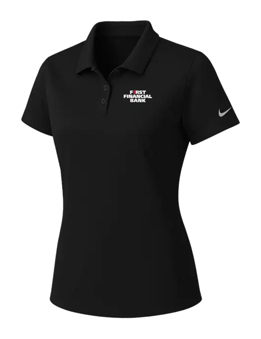 Nike Womens Black Dry Essential Solid Polo w/First Financial Bank Logo