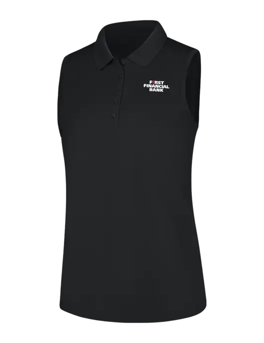 Womens Black Dry Zone UV Micro-Mesh Sleeveless Polo w/First Financial Bank Logo