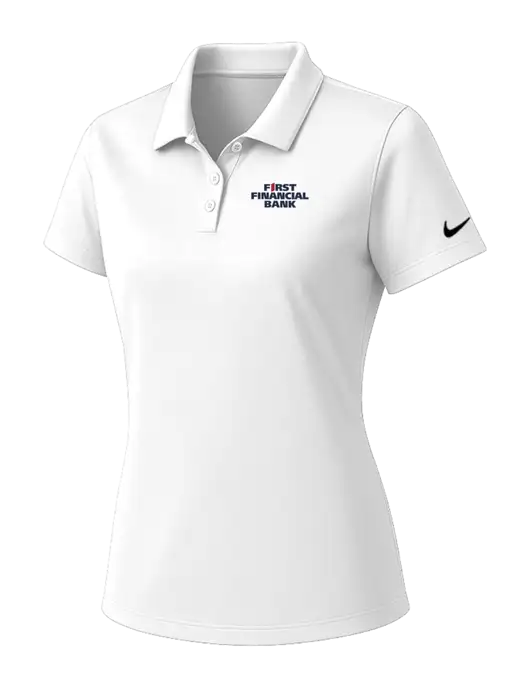 Nike Womens White Dry Essential Solid Polo w/First Financial Bank Logo