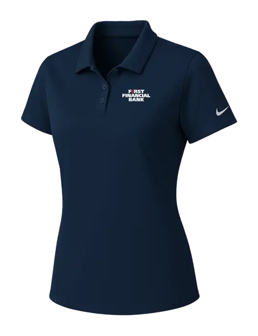 Nike Womens Navy Dry Essential Solid Polo w/First Financial Bank Logo