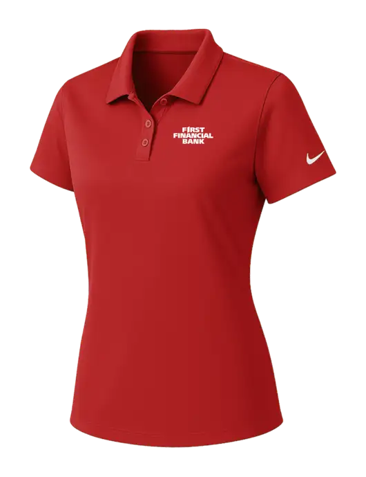 Nike Womens Red Dry Essential Solid Polo w/First Financial Bank Logo