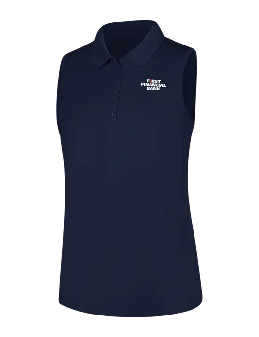 Womens Navy Dry Zone UV Micro-Mesh Sleeveless Polo w/First Financial Bank Logo