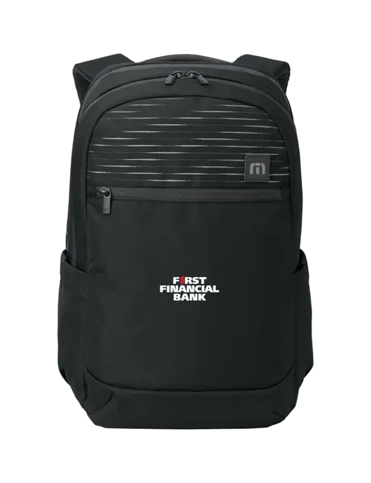 TravisMathew Black Approach Backpack w/First Financial Bank Logo