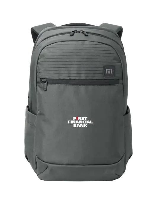 TravisMathew Dark Medium Grey Approach Backpack w/First Financial Bank Logo