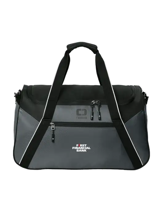 OGIO Dark Medium Grey/Black Inception Duffel w/First Financial Bank Logo