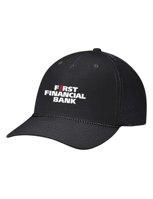Richardson Laser Perf Performance Black/Black-Grey Rope Cap w/First Financial Bank Logo