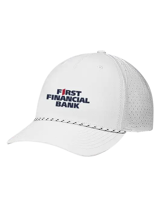 Richardson Laser Perf Performance White/White-Black Rope Cap w/First Financial Bank Logo