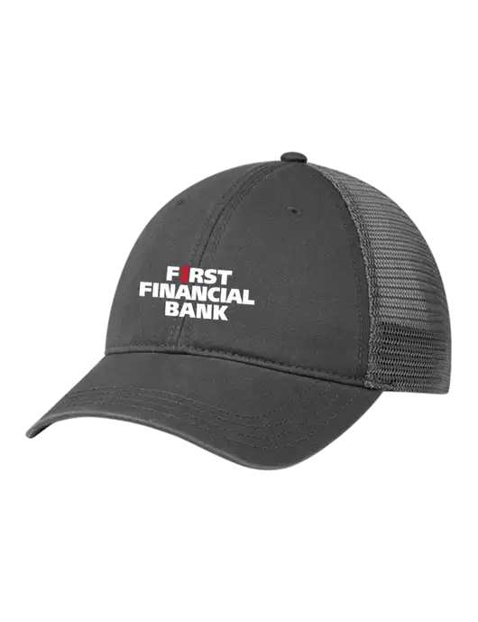 Richardson 111 Garment Washed Trucker Cap Charcoal w/Charcoal Mesh w/First Financial Bank Logo