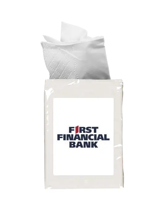 White Mini Tissue Packet w/First Financial Bank Logo