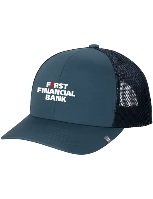 TravisMathew Dark Slate Blue Cruz Trucker Cap w/First Financial Bank Logo