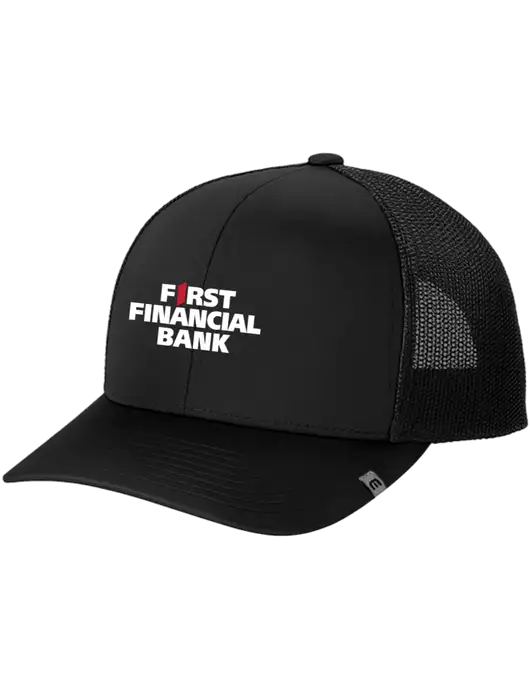 TravisMathew Black Cruz Trucker Cap w/First Financial Bank Logo