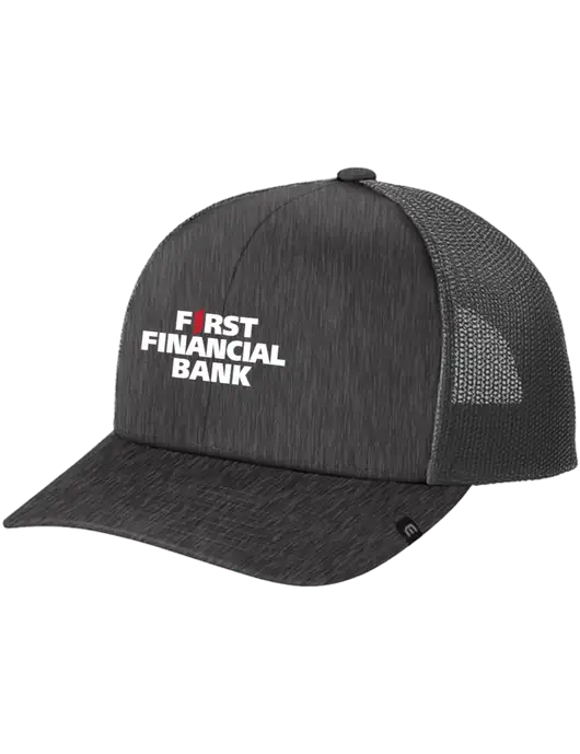 TravisMathew Very Dark Grey Heather Cruz Trucker Cap w/First Financial Bank Logo