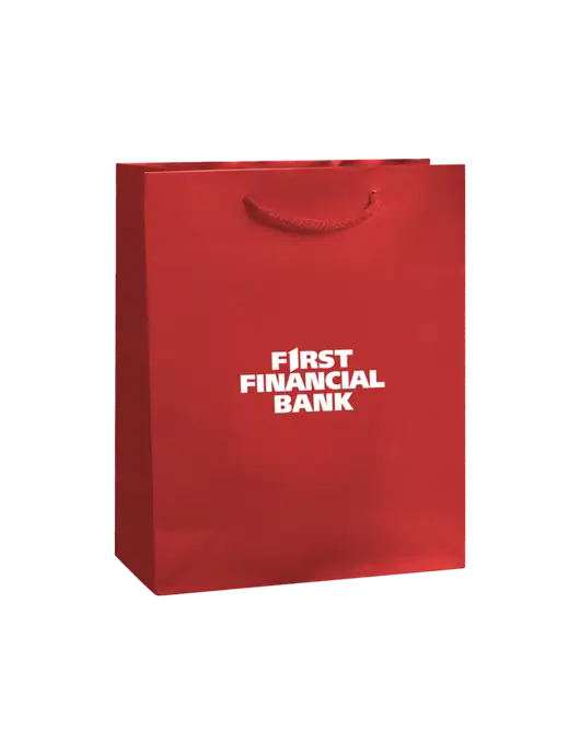 Red Gift Bag Gloss 8x10 w/First Financial Bank Logo