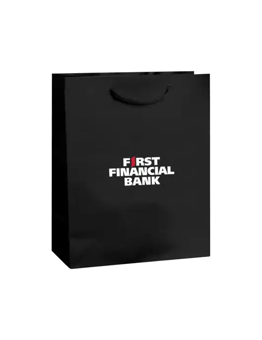 Black Gift Bag Matte 8x10 w/First Financial Bank Logo