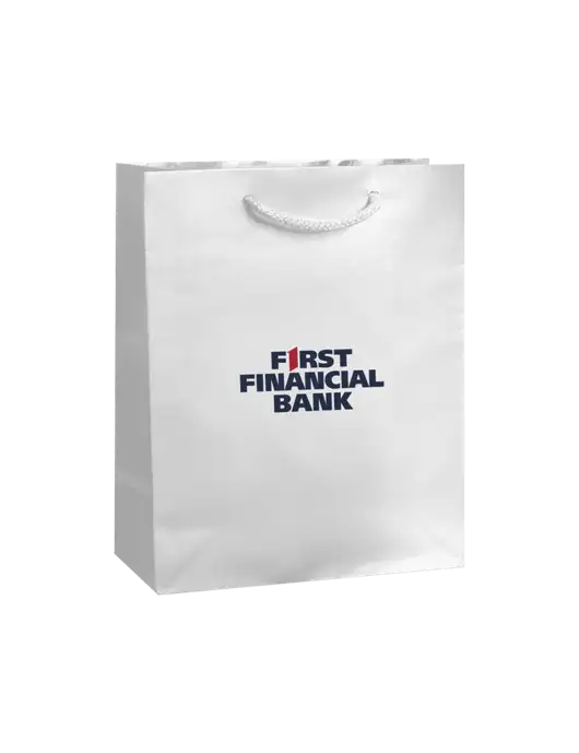 White Gift Bag Gloss 8x10 w/First Financial Bank Logo