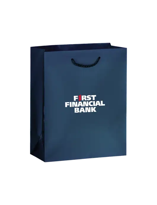 Dark Navy Gift Bag Matte 8x10 w/First Financial Bank Logo