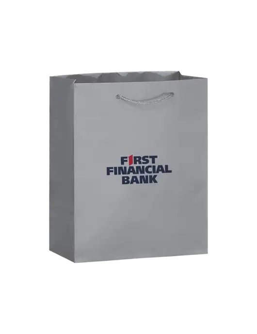 Light Grey Gift Bag Matte 8x10 w/First Financial Bank Logo