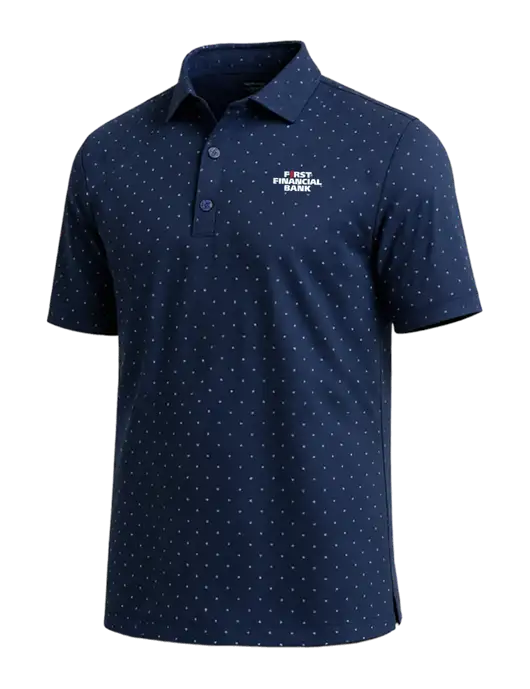 Callaway Micro Chev Dark Navy Print Polo w/First Financial Bank Logo