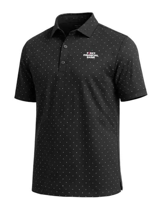 Callaway Micro Chev Black Print Polo w/First Financial Bank Logo