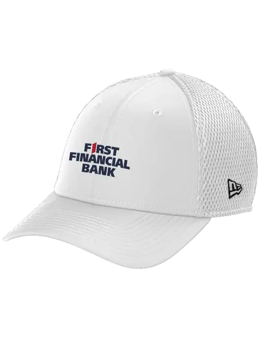 New Era 39THIRTY Performance Stretch White Mesh Cap w/First Financial Bank Logo
