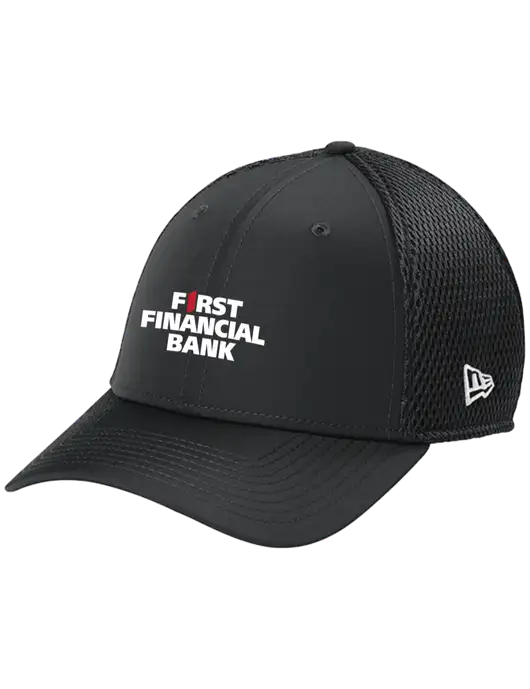 New Era 39THIRTY Performance Stretch Charcoal Grey Mesh Cap w/First Financial Bank Logo