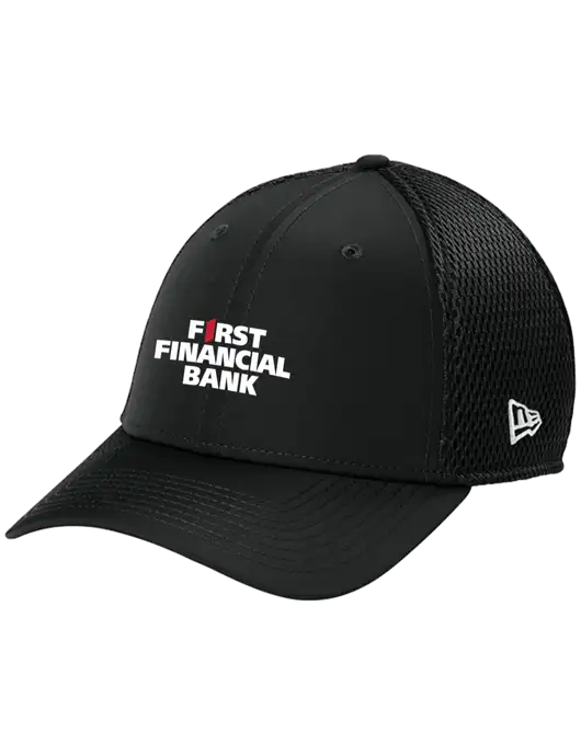 New Era 39THIRTY Performance Stretch Black Mesh Cap w/First Financial Bank Logo
