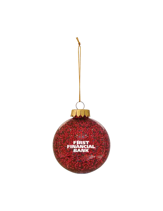 Red Shimmer Sphere Ornament w/First Financial Bank Logo