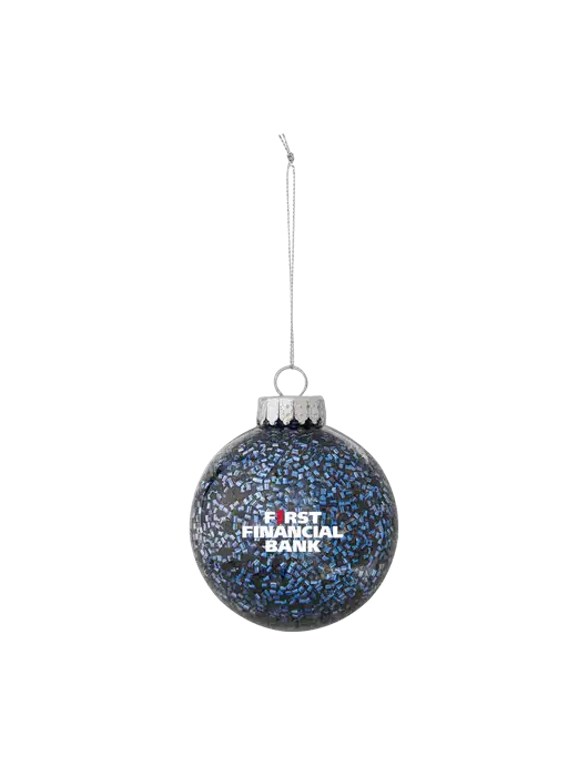 Dark Blue Shimmer Sphere Ornament w/First Financial Bank Logo