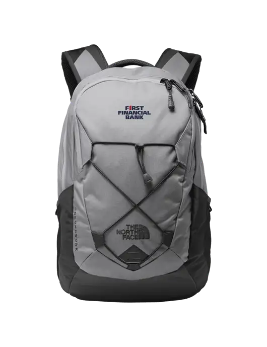 The North Face Light Grey/ Dark Grey Groundwork Backpack w/First Financial Bank Logo