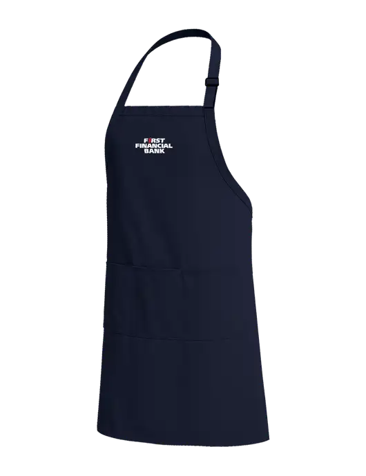 Easy Care Extra Long Bib Navy Apron with Stain Release w/First Financial Bank Logo