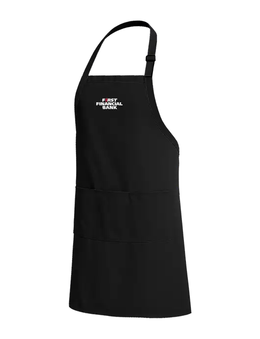Easy Care Extra Long Bib Black Apron with Stain Release w/First Financial Bank Logo