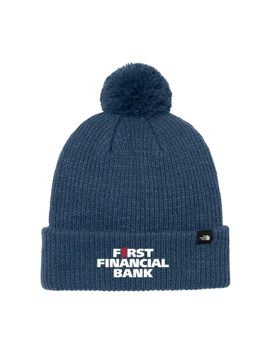 The North Face Light Navy Pom Beanie w/First Financial Bank Logo