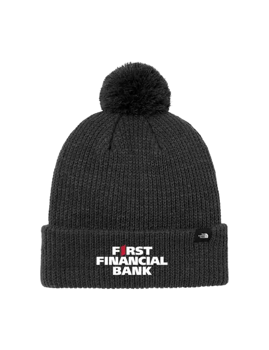 The North Face Black Heather Pom Beanie w/First Financial Bank Logo