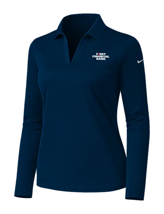 Nike Womens Navy Dri-FIT Micro Pique 2.0 Long Sleeve Polo w/First Financial Bank Logo
