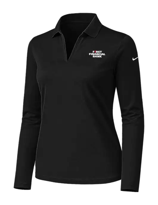 Nike Womens Black Dri-FIT Micro Pique 2.0 Long Sleeve Polo w/First Financial Bank Logo
