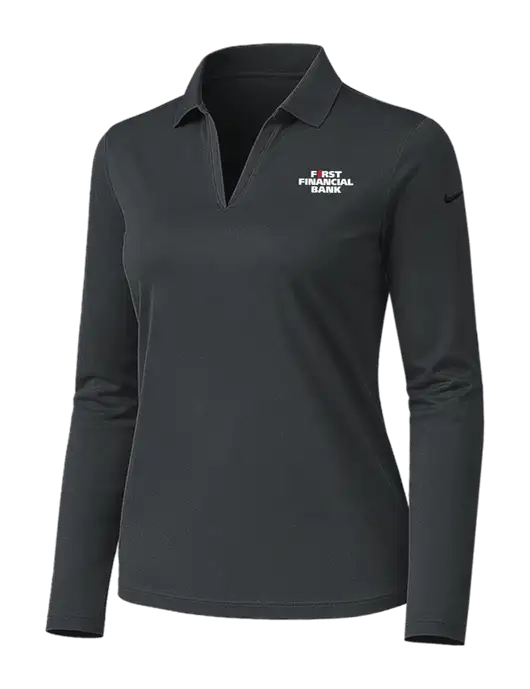Nike Womens Dark Grey Dri-FIT Micro Pique 2.0 Long Sleeve Polo w/First Financial Bank Logo
