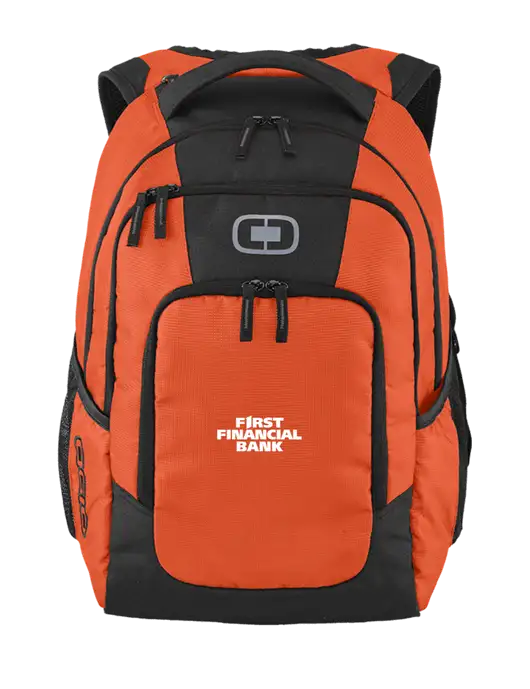 OGIO Orange Logan Laptop Backpack
 w/First Financial Bank Logo