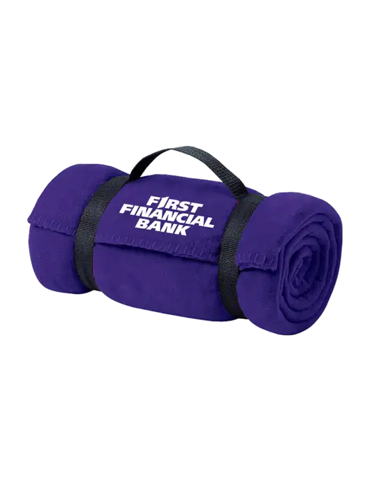 Casual Purple Fleece Blanket With Strap w/First Financial Bank Logo