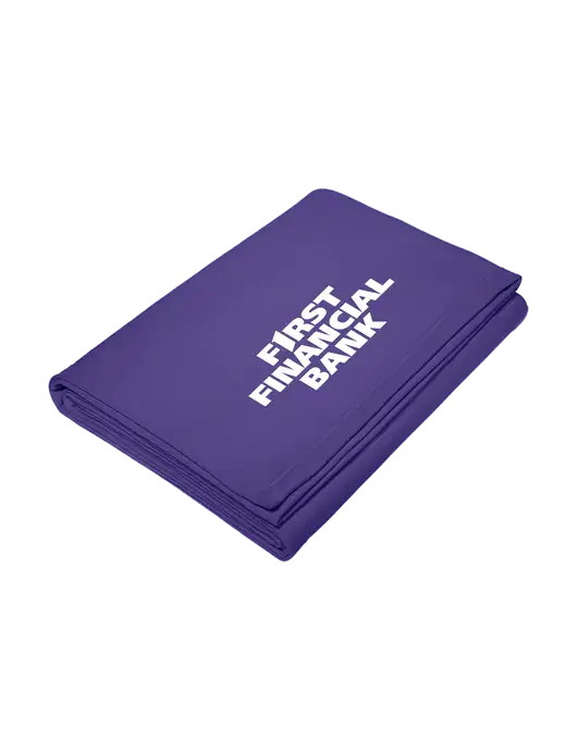 Core Purple Fleece Sweatshirt Blanket w/First Financial Bank Logo