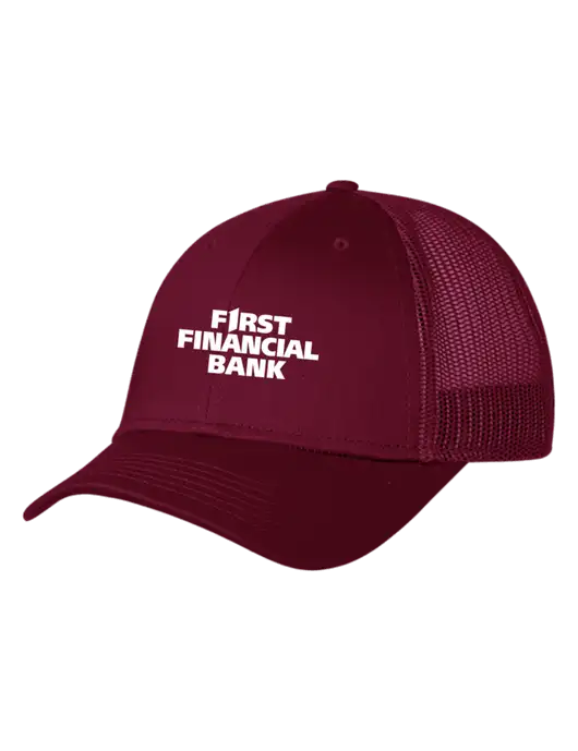 Maroon Mesh Trucker Cap Snap Back w/First Financial Bank Logo