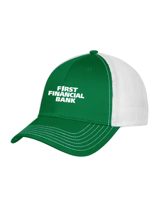 Kelly & White Mesh Trucker Cap Snap Back w/First Financial Bank Logo