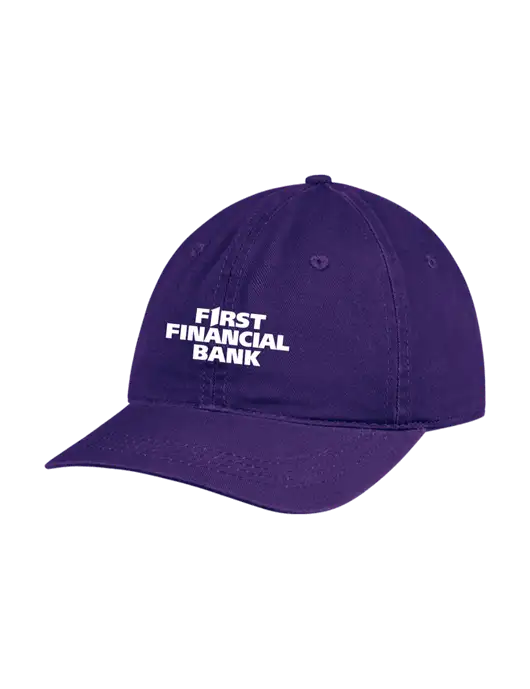 Garment Washed Unstructured Twill Purple Cap w/First Financial Bank Logo