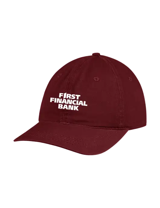 Garment Washed Unstructured Twill Maroon Cap w/First Financial Bank Logo